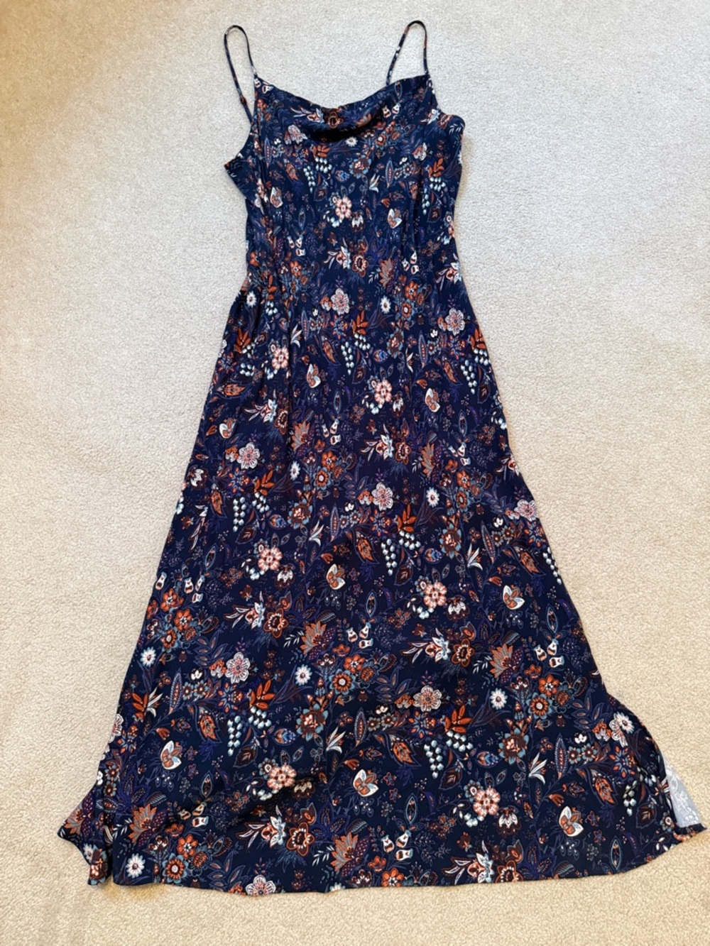 NWT LOFT Maxi Navy Slip Dress with Floral and Paisley Print
